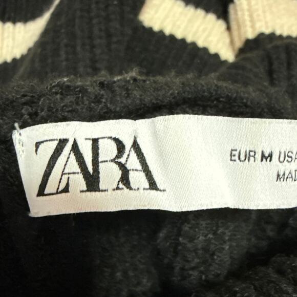 Zara Black White Striped Rib Knit Turtleneck Long Sleeve Pullover Sweater Top M - Picture 3 of 4